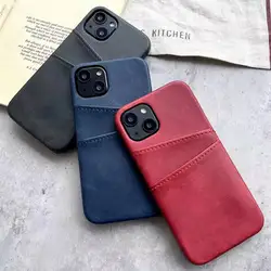 Luxury Leather Retro Case for iPhone 16 15 14 13 12 11 Pro X XR XS 7 8 Plus Slim Soft Dual Card Slot Holder Shockproof Cover