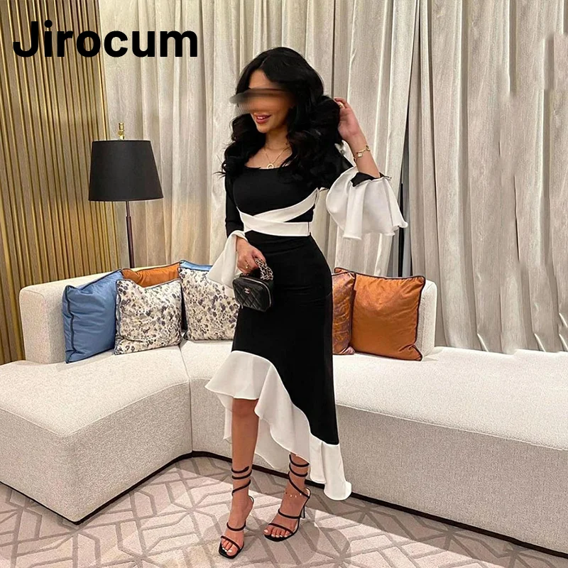

Jirocum Elegant Square Neck Evening Dress customized Party Prom Gowns Short Front Long Back White Black Formal Occasion Dresses