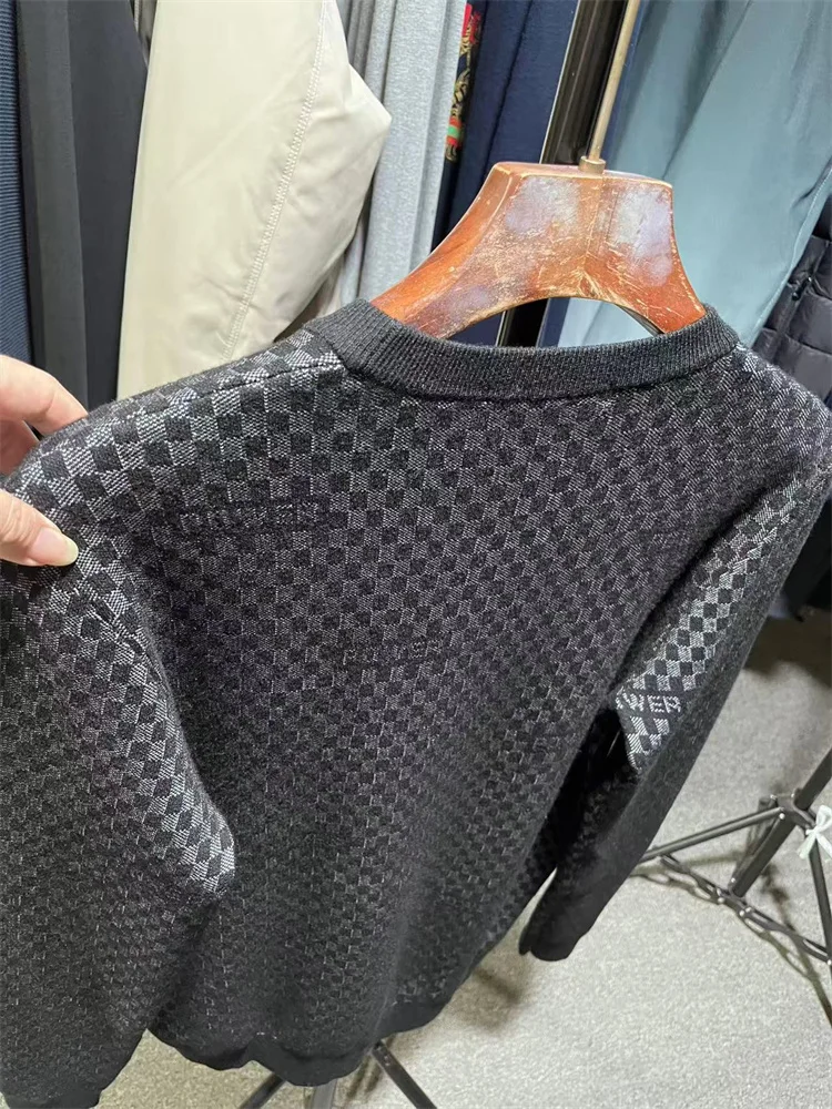 

Soft Cozy Men's Knitted Sweater Plaid Pattern round Ne Warmth Autumn Winter Casual Sle Comfortable Fit Long Sve Top