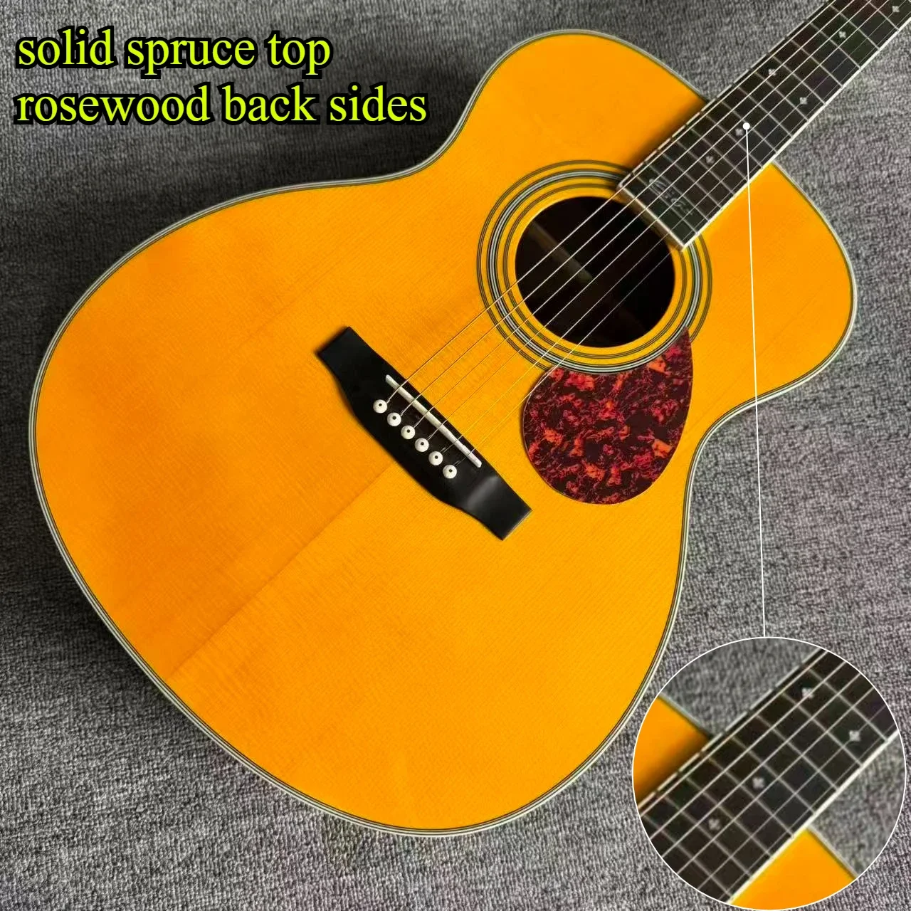 OM28 Solid Acoustic Guitar Solid Spruce Top Rosewood Back Sides Vintage Yellow Gloss Folk Guitar Advanced Fingerstyle Singing