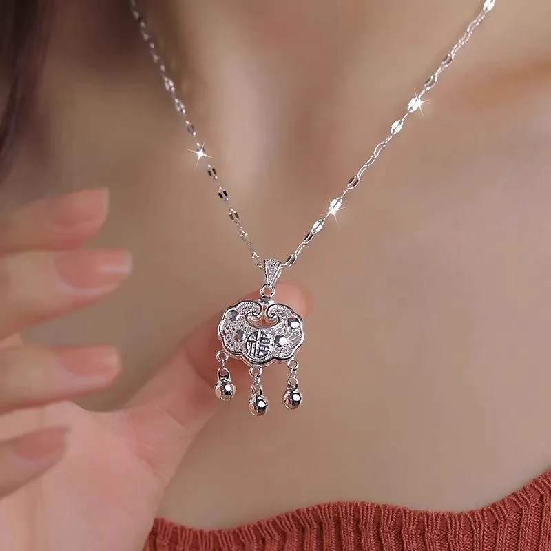 Peace Lock Necklace Women, S999, Sterling Silver Pendant, New Fashionable Versatile Design