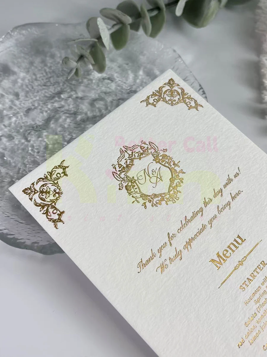 Gold Foil Wedding Menus Elegant Place Cards Foil Printed Menu Stationery for Special Events