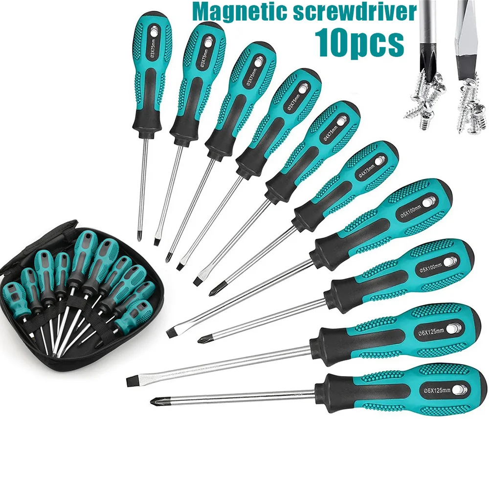 

Набор магнитных отверток с плоским и крестообразным шлицем (10 предметов), профессиональные ручные инструменты для монтажа, в комплекте сумка для хранения.