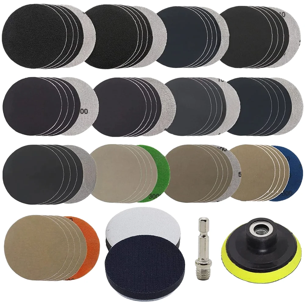 Silicon Carbide Wet Dry 3 Inch Sandpaper Set 69 Piece For Grinding Polishing And Smoothing For Surfaces With Foam Backing Pads