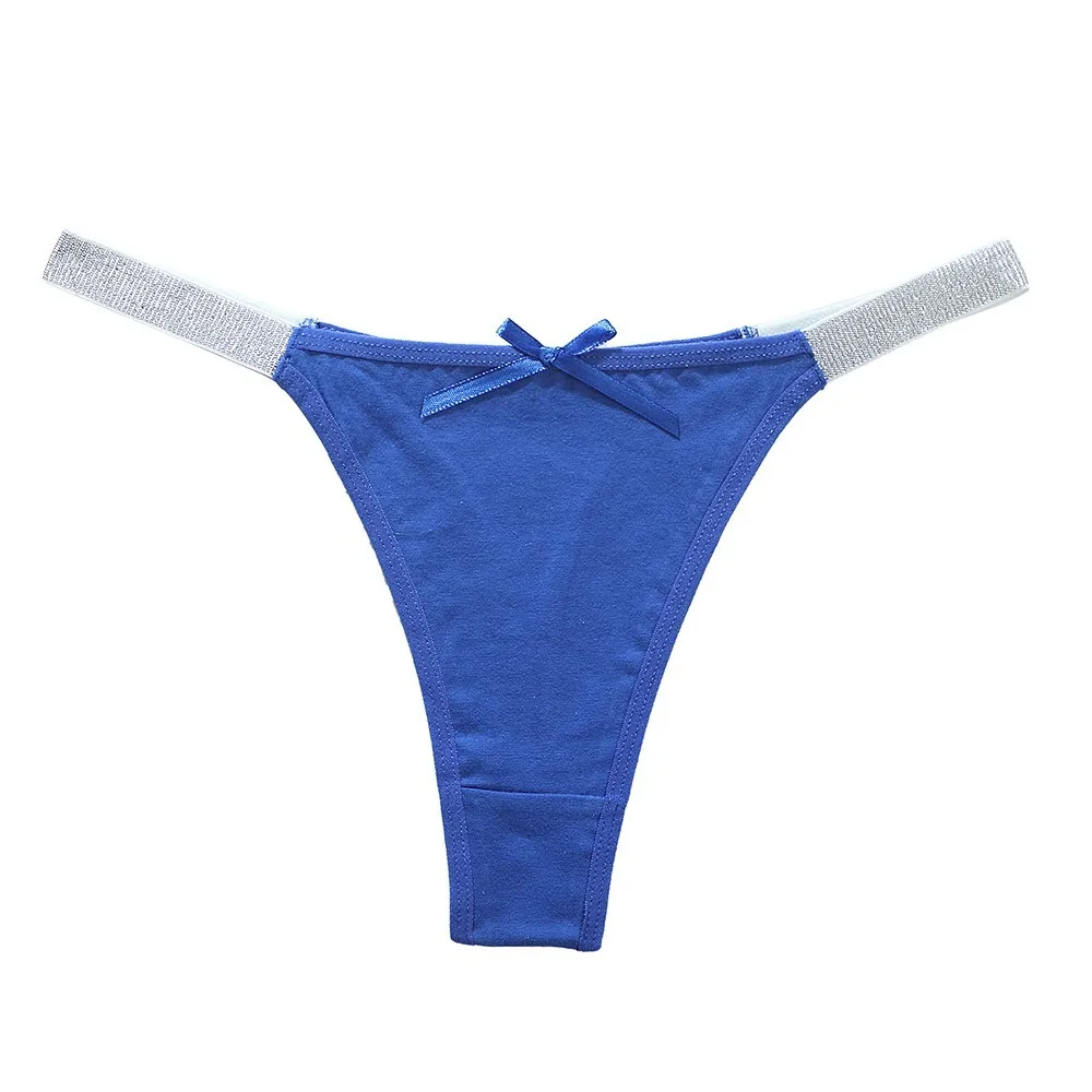 Celana Dalam Ikatan Simpul Pinggang Rendah Mulus Celana Dalam Wanita Sabuk Tipis Perak Pita G-String Lingerie Thong Katun Warna Solid