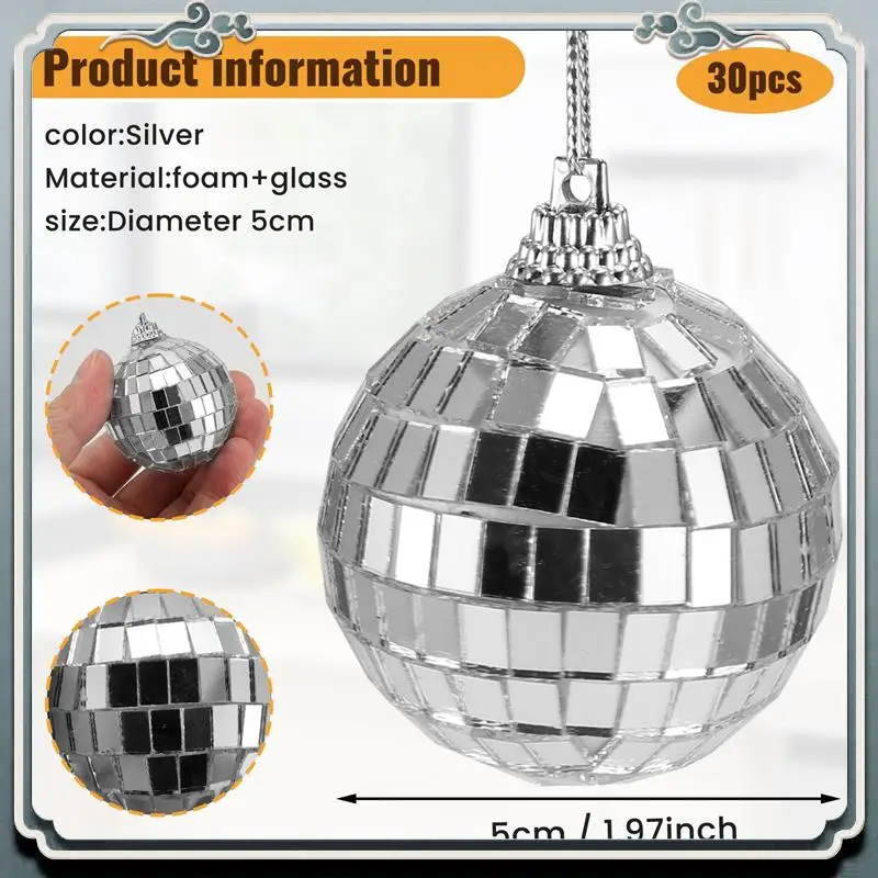 Durável 30 pçs bolas de espelho de discoteca 2 polegadas bola de espelho reflexivo pendurado bola para festa de árvore de natal decorações para casa