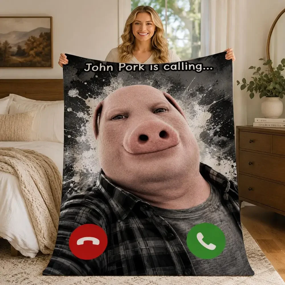 Funny Piggy Incoming Call Stickers Throw Blankets Soft Warm Flannel Blanket Bedding for Bed Living room Home Sofa