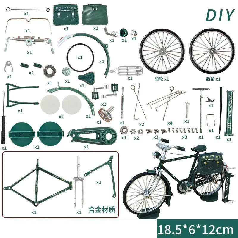 Children DIY Assembled Bicycle Toys Simulation Alloy Postal Car Bicycle Ornaments Old-fashioned Nostalgia Retro Model Assembled