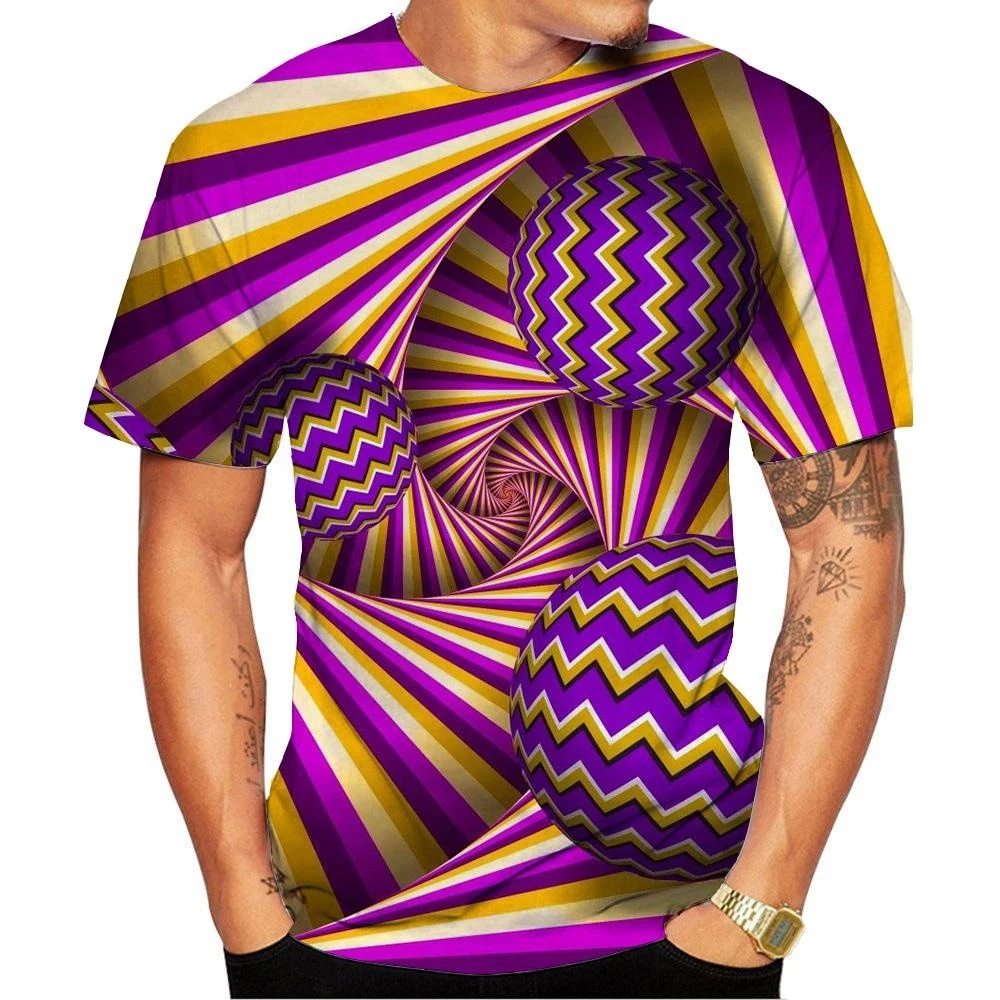 Men's and Women's Round Neck New Fashion  3D Print Visual Dizzy Pattern T-shirt Street Unisex Kids Novel Fashion Top 100-6XL