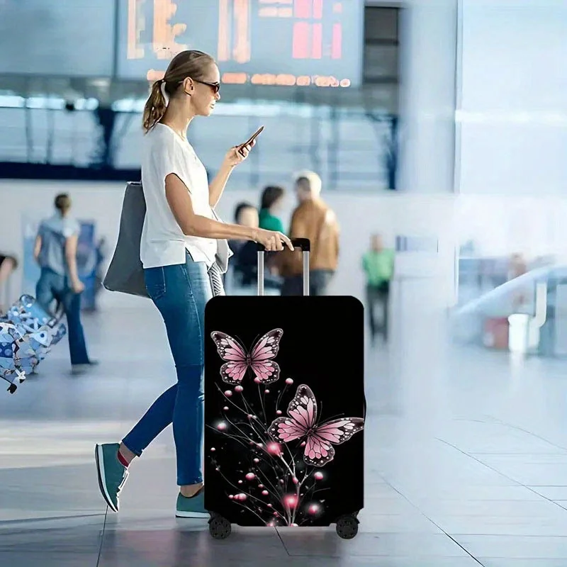 Butterfly-print luggage cover—a dust-proof and stretchy travel accessory suitable for various sizes ranging from 18 to 32 inches
