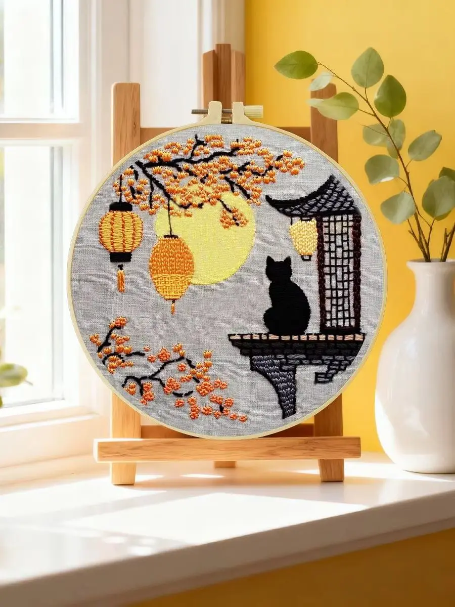 1 Stück 20X20CM/15X15CM 7,87/6,3 Zoll Katzen-Stickerei-Starter-Kit DIY-Kit DIY-Stickerei-Set Handarbeiten Nähkunst-Set für Anfänger – Detail 6