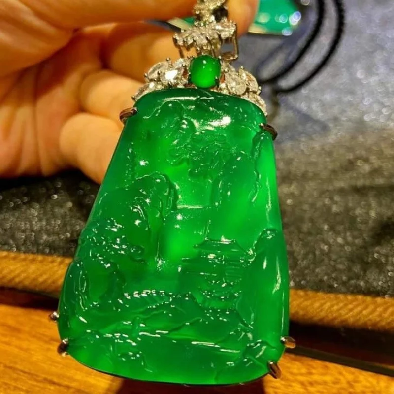 

【Warm as Jade】MyanmarAJadeite Zhengyang Green Glass Seed Landscape Pendant Ice Type Floating Flower Peace Amulet