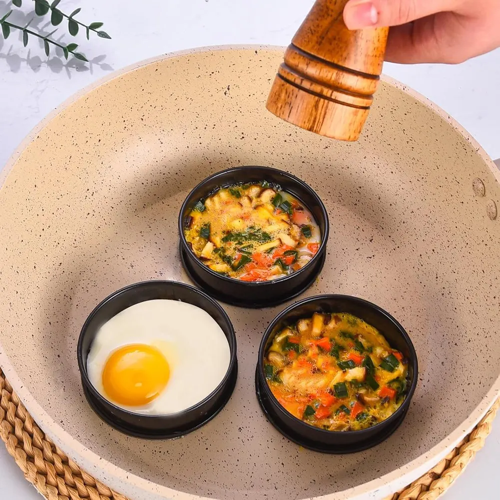 16 عبوة من حلقات المافن الإنجليزية، حلقات كرمبيت غير لاصقة - حلقات تورتة مزدوجة ملفوفة من الفولاذ المقاوم للصدأ، مستديرة سوداء 3.15 بوصة