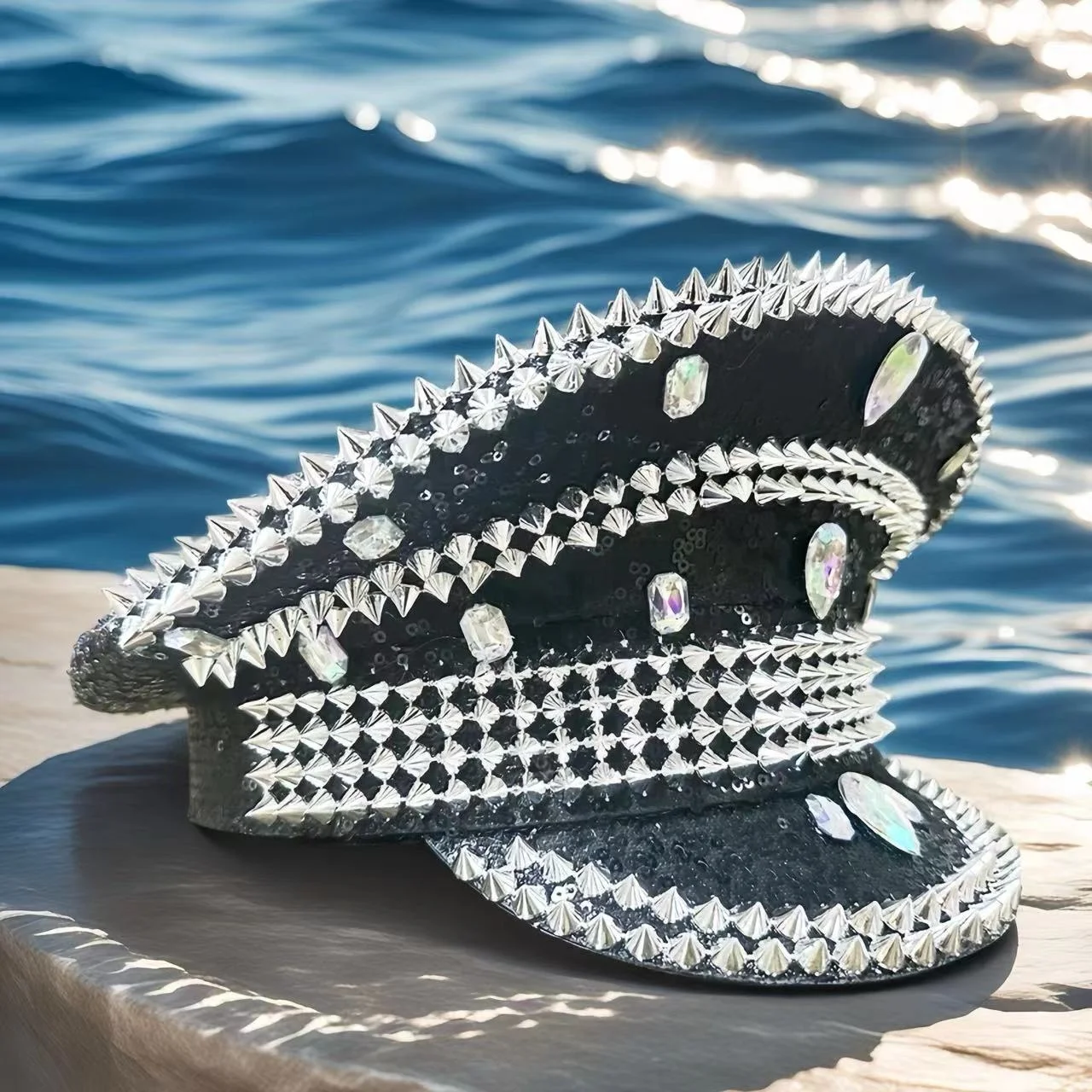 HongLuan  Halloween Costume Hat, Captain Hats Rhinestone for Burning Man Festival Woman, Cosplay Female Accessories