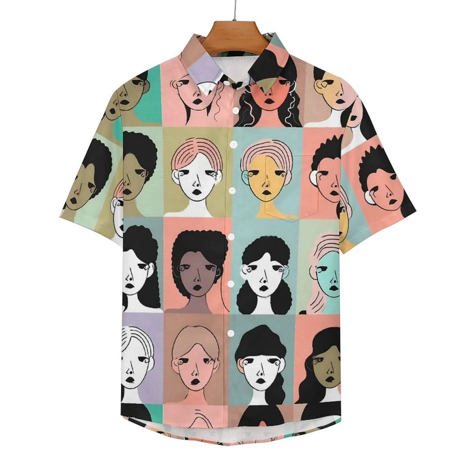 

Character Women Casual Shirt A Grid Of Quirky Women Faces Beach Loose Shirt Hawaiian Trending Blouses Design Oversized Tops