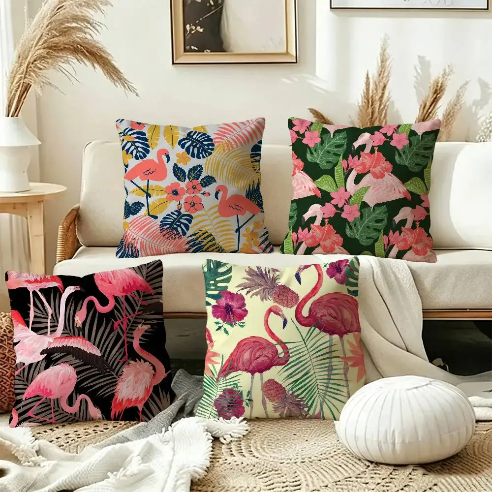 Flamingo Tropical Leaf Cushion Cover Pillowcase Upholstery Sofa Throw Pillow Home Decor Pillowcas