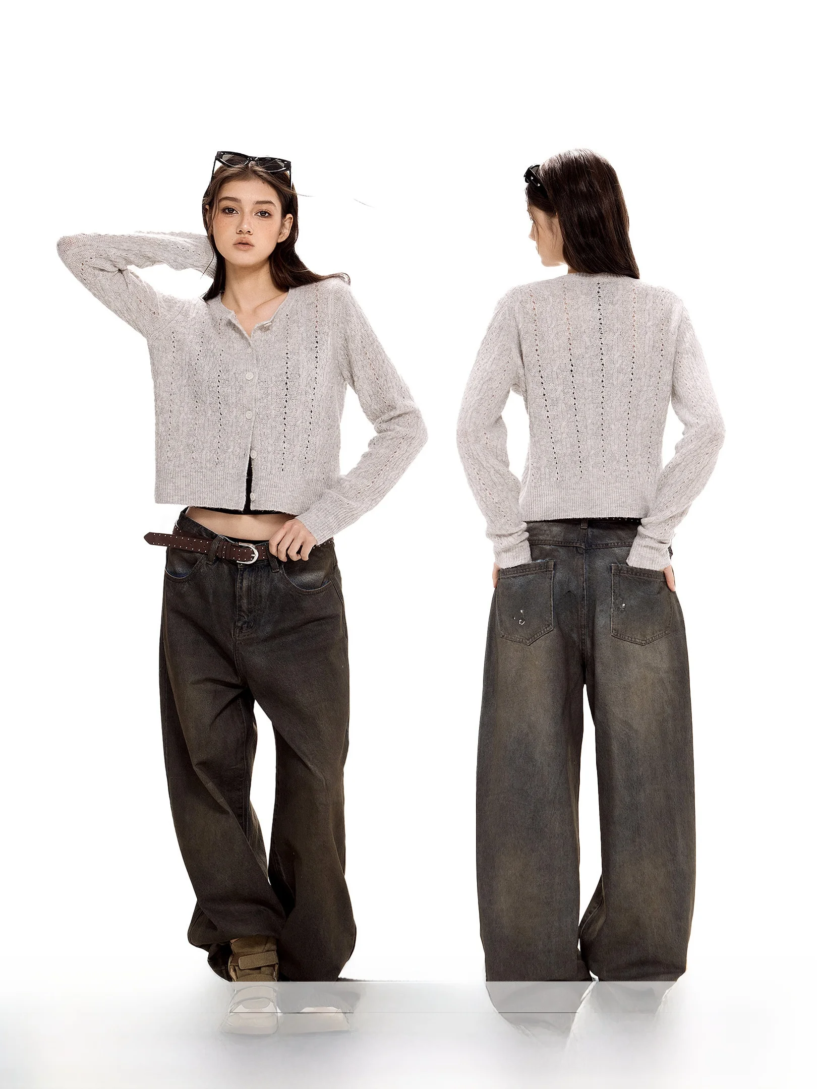 

Американский вязаный кардиган-жакет для женщин, синий, приталенный, весенняя новинка, повседневный, свободный крой, полиэстер...