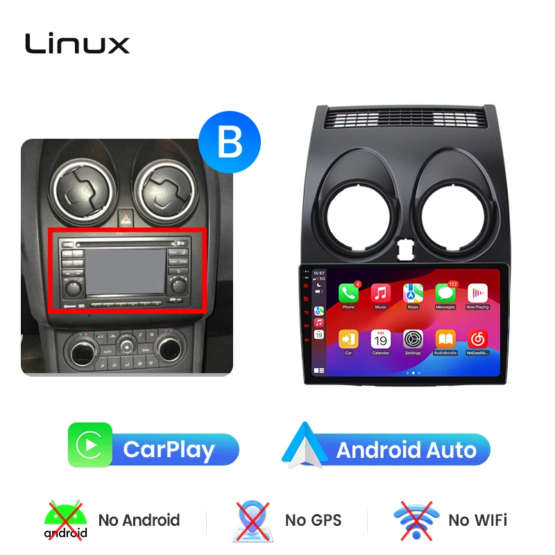 Junsun draadloze CarPlay Android Auto autoradio voor Nissan Qashqai (J10) 2006-2013 met ingebouwde koelventilator, Android GPS navigatie, multimediaspeler, WiFi, DSP, RDS, BT, SWC, IPS touchscreen,
