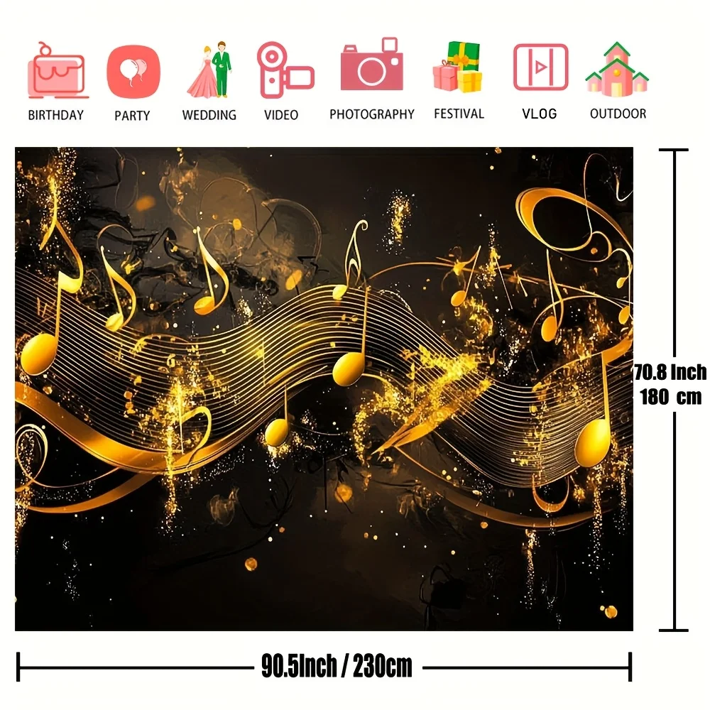 Luxury Gold Music Notes Tapestry Wall Hanging Backdrop Wedding Party Decor Abstract Art Streaming Event Photography Celebration