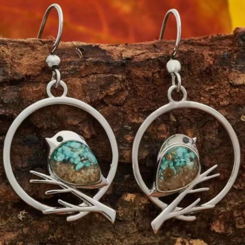 Bohemia Blue Turquoises Kingfisher Earrings Bird Women Earrings Cute Animal Shaped Earring Party Accessories Fashion Jewelry