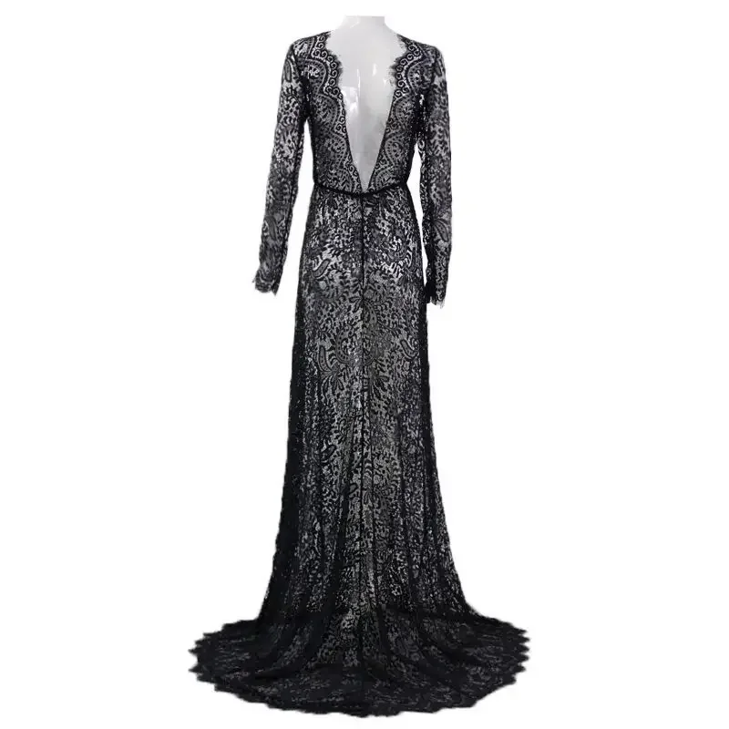 Women\'s White Deep V Neck Long Sleeve Mermaid Trailing Dresses Elegant Evening Backless Party Maxi Dress, Photography Props