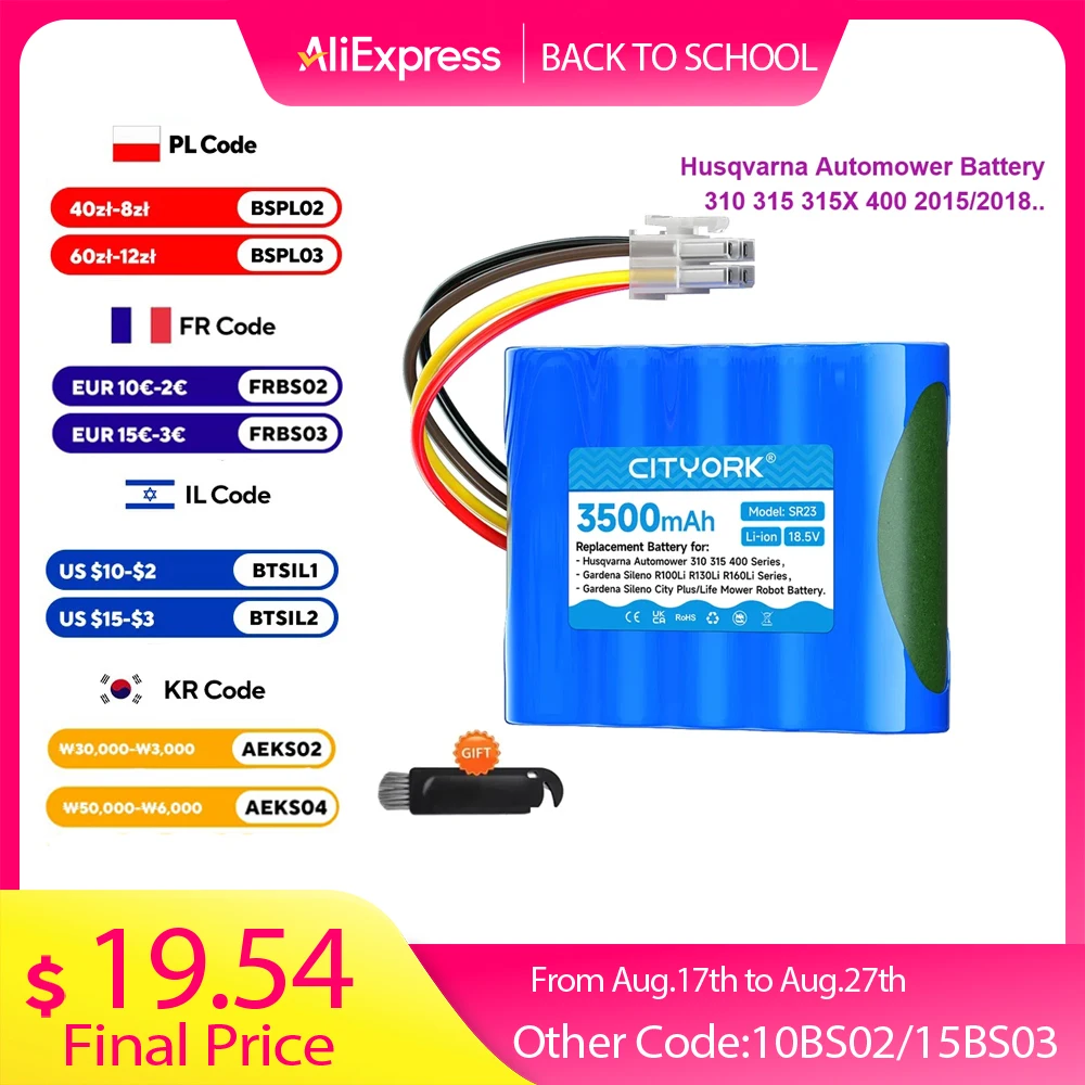 

CITYORK 3500mAh Battery for Husqvarna Automower 310 315 Model 2015 315X 2018 400 for Gardena Sileno R100LI R130LI 2015/2018