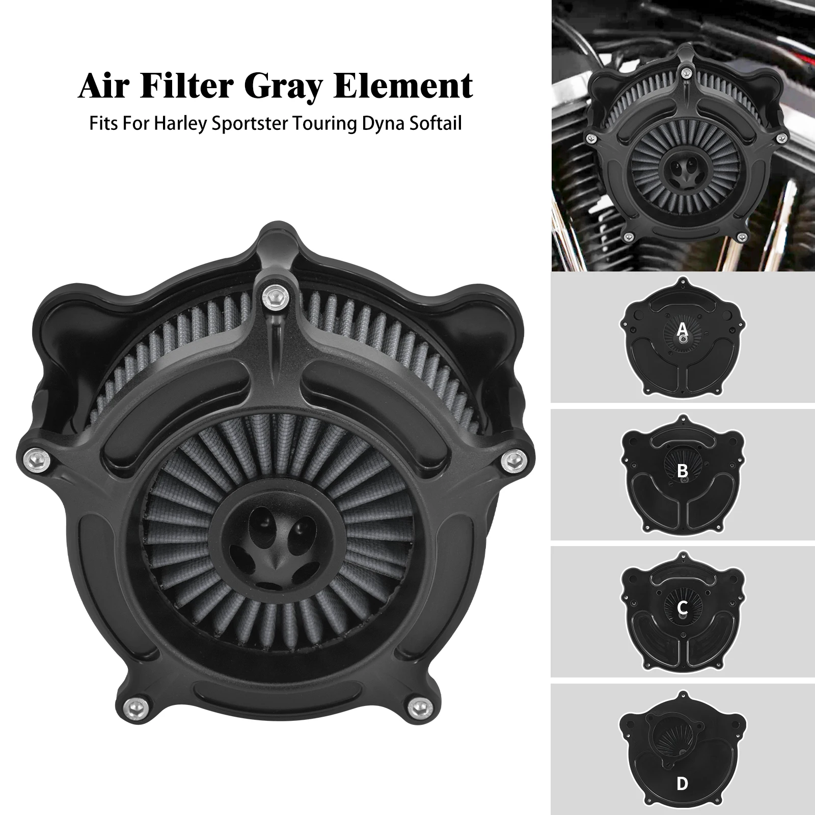 

Motorcycle Air Filter CNC Air Cleaner Gray Element Intake System Kit For Harley Touring FLHT FLHX Sportster XL Dyna Softail FXLD