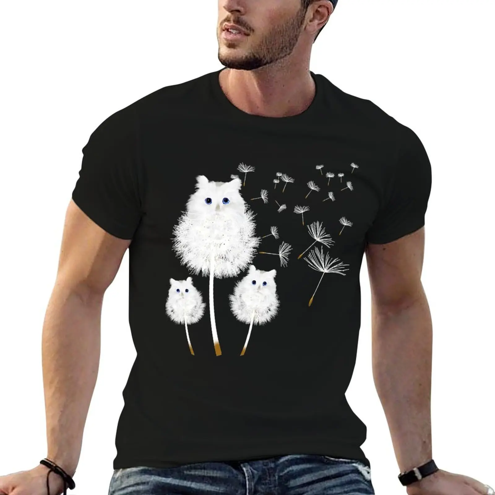 

Cat Dandelion amazing Flower Cat lover design women girls . T-Shirt t shirts designer man t shirt cotton T-Shirt