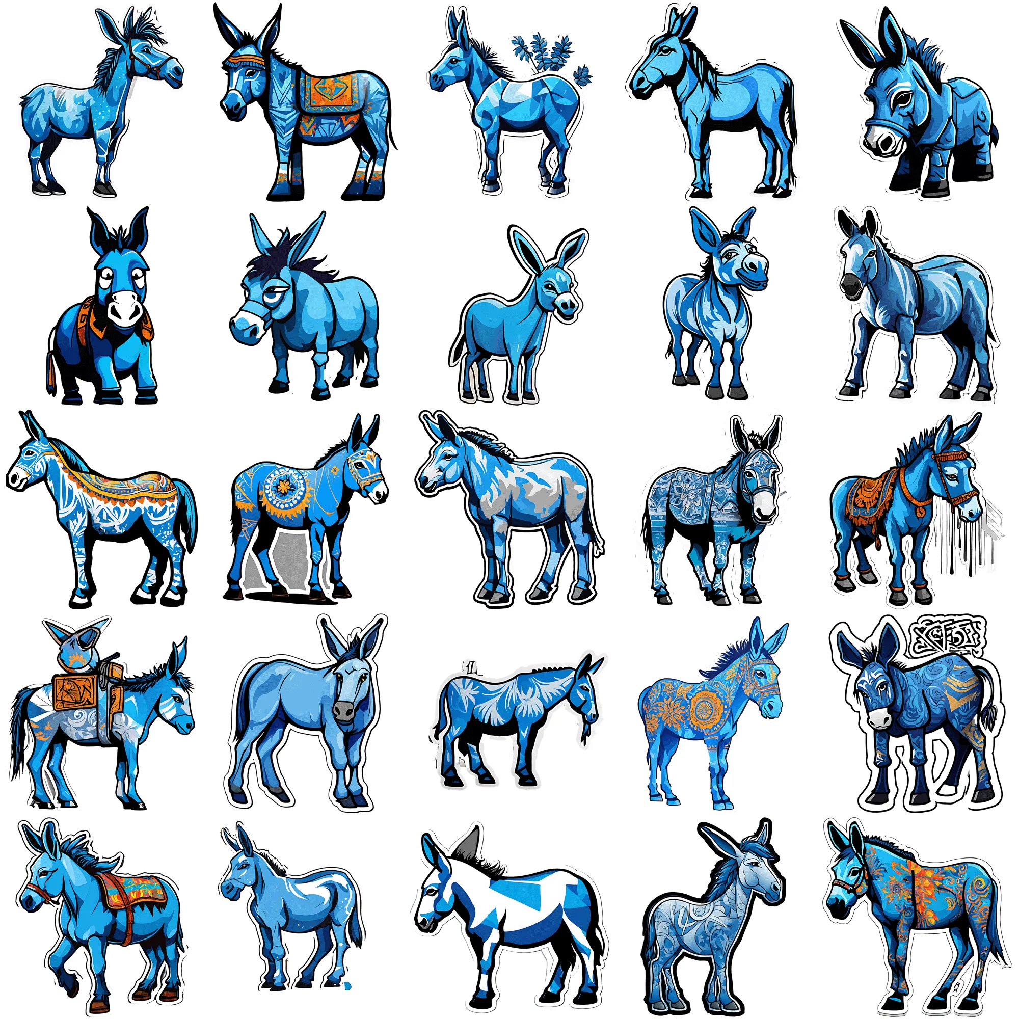 50 pieces of Blue Donkey full body graffiti stickers Add a Touch of Fun and Color to Any Room with these 50 pcs Stickers