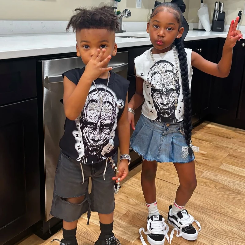 2025 جديد جولة الرقبة تانك القمم مانغا تانك القمم انمي ياباني الأعلى جولة الرقبة تي شيرت الأطفال تانك القمم