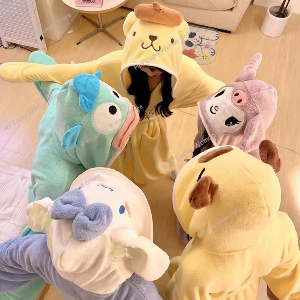 

Kawaii Miniso Sanrio женская ночная рубашка Hello Kitty Melody Cinnamoroll мультфильм коралловый флис осень-зима халат пижамы для влюбленных