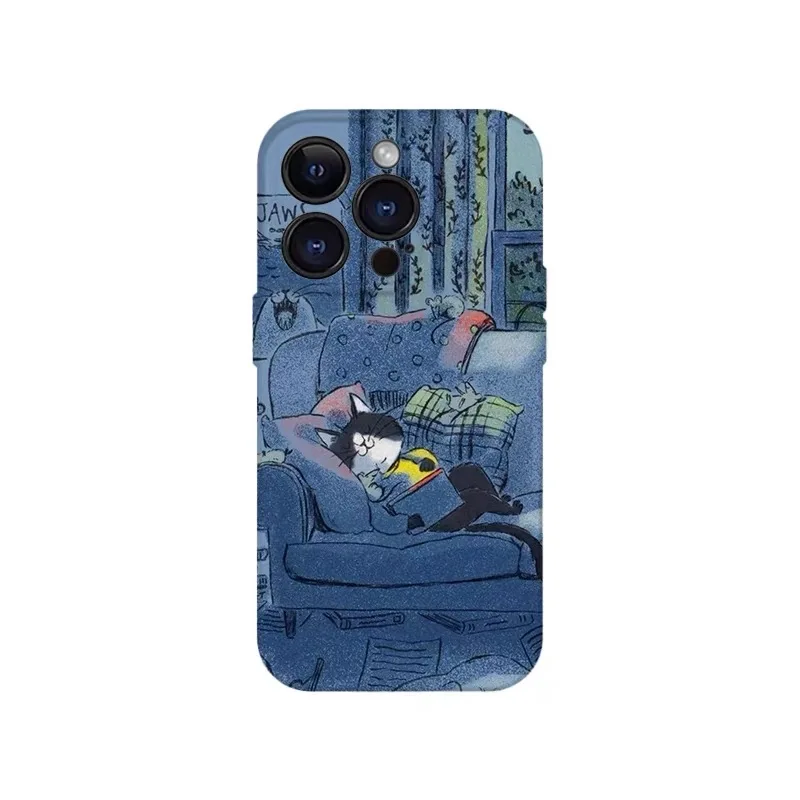 

Blue Late Night Sofa Kitten Phone Case for IPHONE 17 Air 16E 15 PROMAX 14 Plus 13 12 MINI 11 PRO 16Plus XR Acrylic Phone Cover