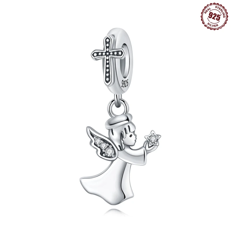 Neue Original 925 Sterling Silber Perlen Anhänger Engel Kreuz Charm Armband Religiöse Symbol Diy Frauen Schmuck Machen Geschenke