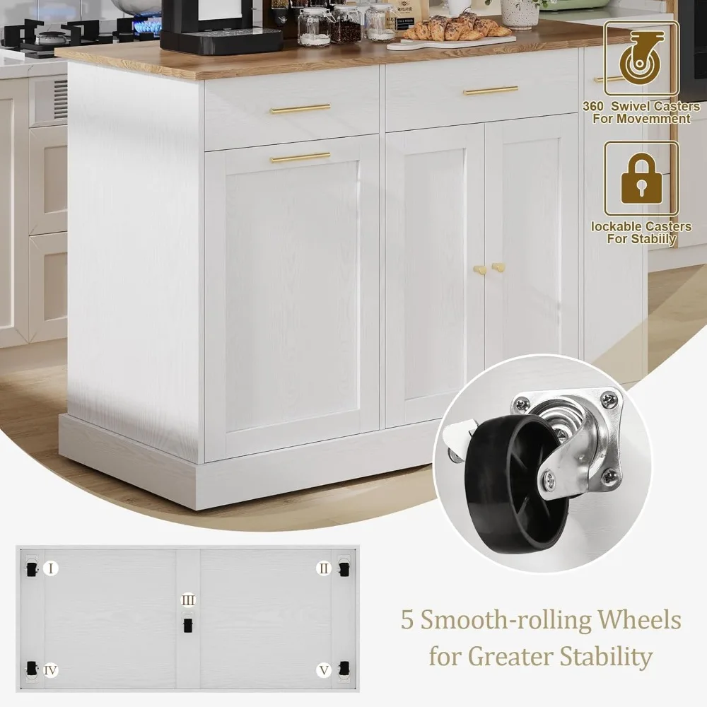 جزيرة المطبخ المتدحرجة مع مساحة تخزين، وصندوق قمامة، ورفوف توابل ومنشفة #5