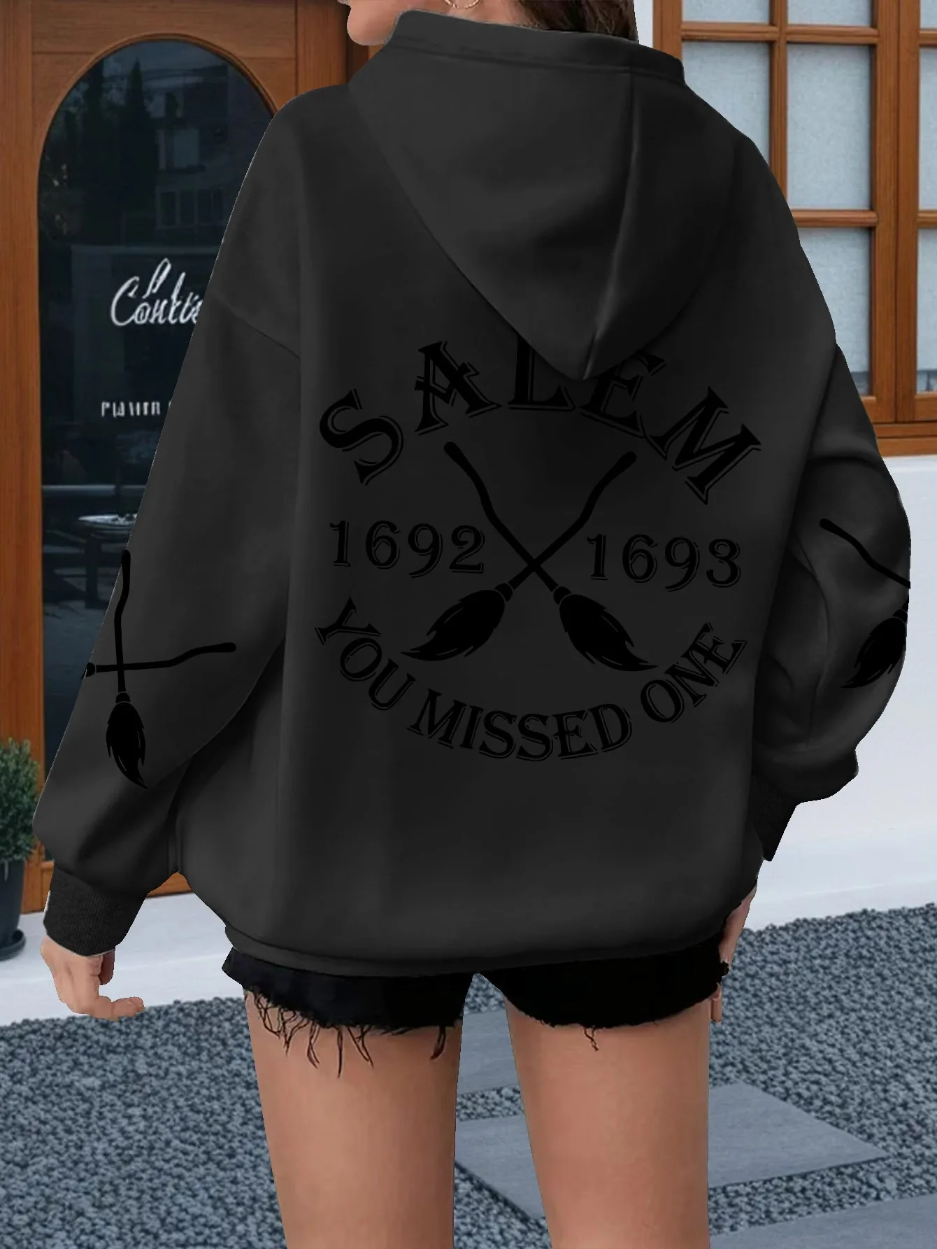 2026 new Salem Witch Trial Pattern Plus Size Women's Hooded Sweatshirt Casual Hooded Sweatshirt Casual