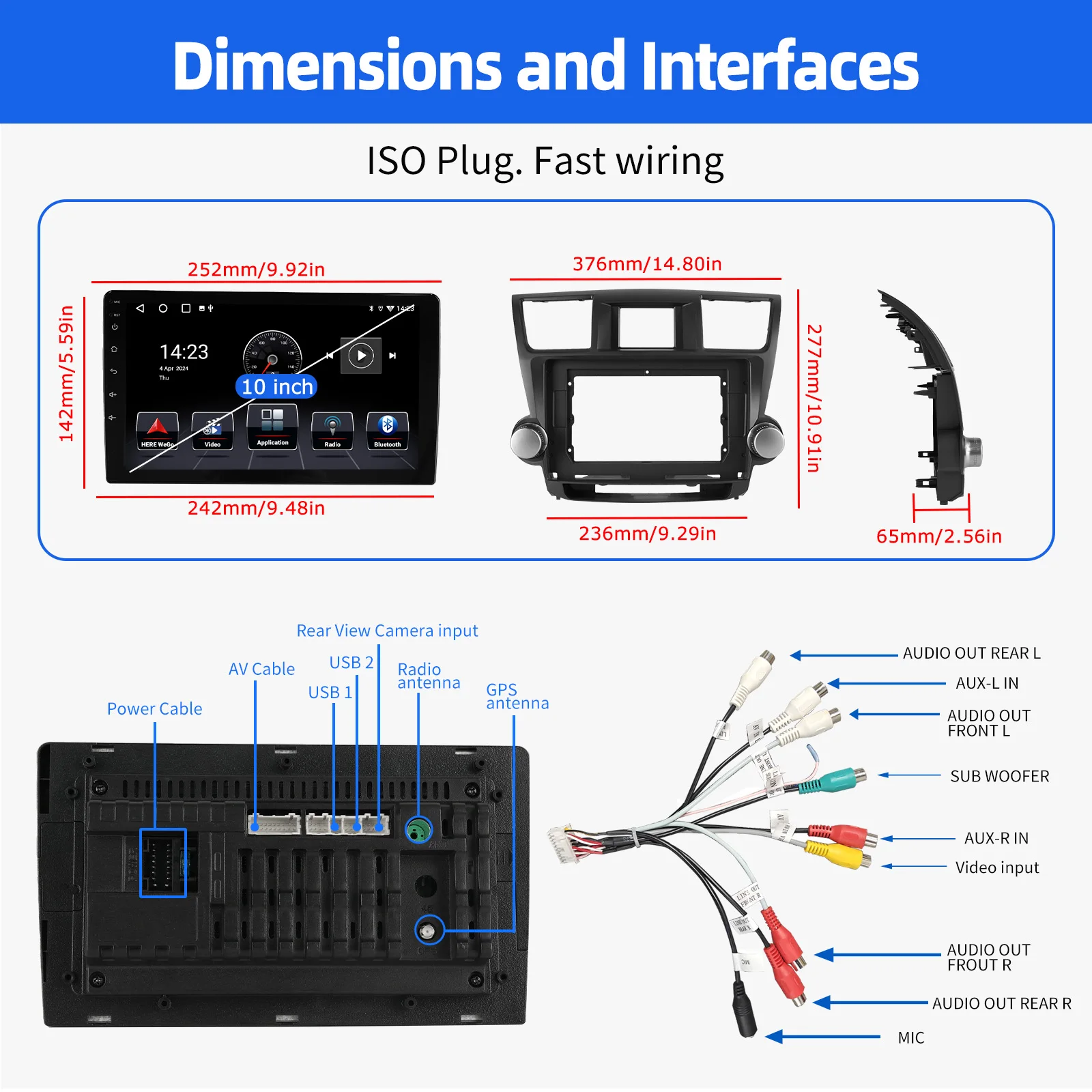 Carplay أندرويد 14 راديو السيارة التلقائي لتويوتا هايلاندر 2007 2008 2009 2010-2013 الوسائط المتعددة نظام تحديد المواقع ستيريو 2din شاشة Autoradio SWC #6