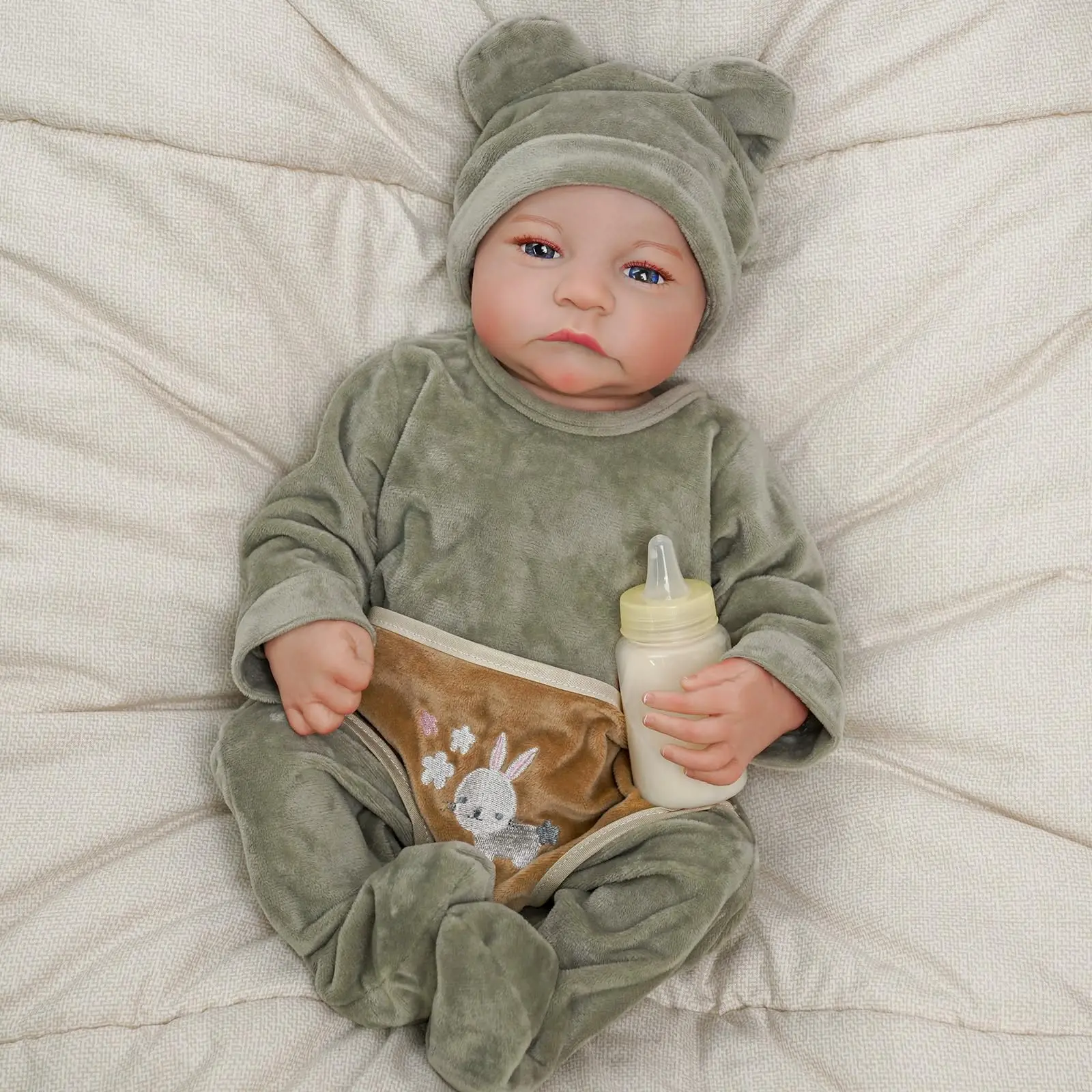 18-calowa winylowa lalka Reborn dla chłopca |   Urocze pluszowe piżamy z kreskówek, niebieskie oczy, realistyczne wyraz twarzy, ruchome, w pudełku prezentowym - prezent