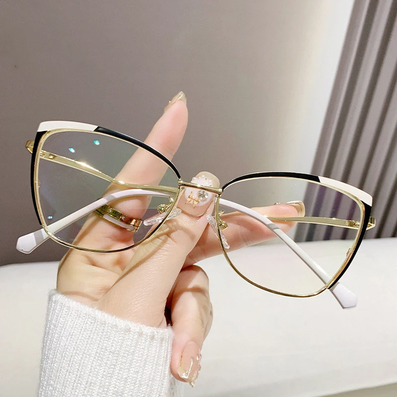 R57481 Fashion Metal Cat Eye Anti Blue Light Glasses Frame Stylish Business Presbyopia Eyeglasses Customizable Prescription