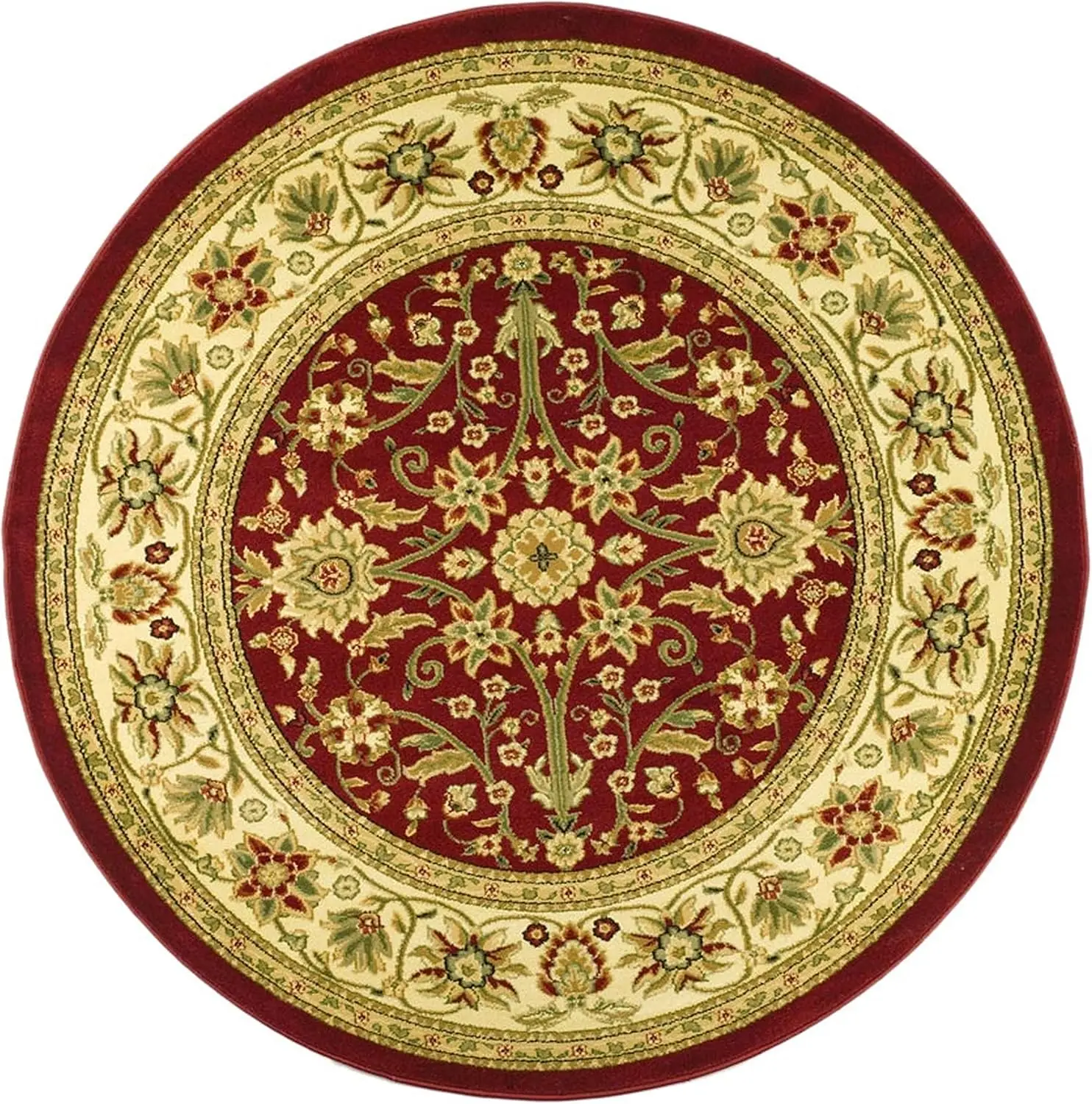 8' Round, Red & Ivory, Traditional Oriental Design, Non-Shedding & Easy Care, Ideal for High Traffic Areas in Living Room