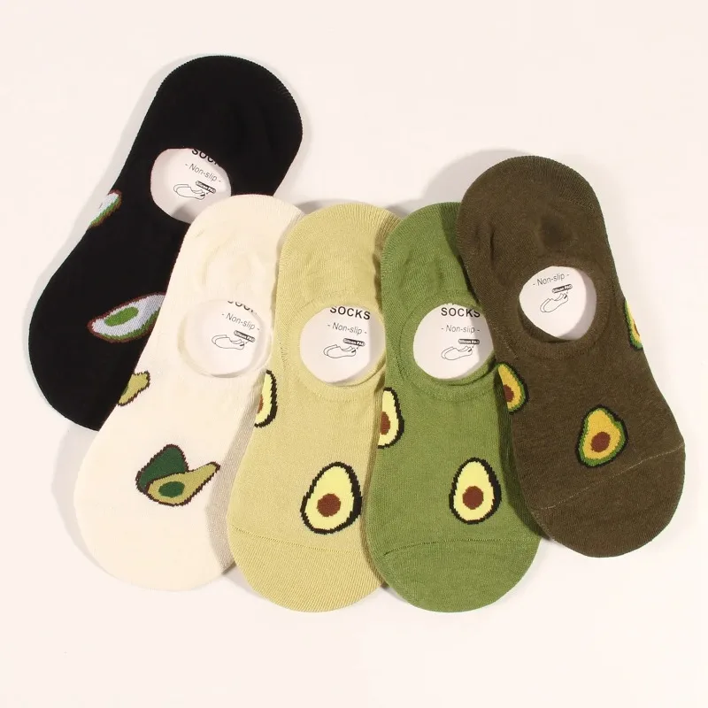 5 paia di calzini alla caviglia con avocado, cartoni animati, moda fresca, traspirante, estate e autunno, comfort Kawaii, calzini da barca a taglio basso da donna