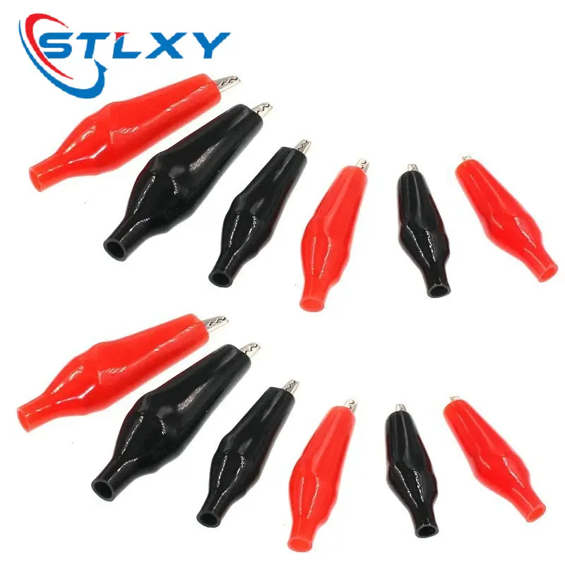 10pcs Metal Alligator Clip Crocodile Electrical Clamp Testing Probe Meter Black Red with Plastic Boot Car Auto Battery