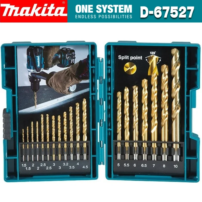 Makita, 19 шт., набор электрических сверл, покрытие из нитрида титана, деревообработка, обработка металла, HSS-TiN, спиральное сверло по металлу D-67527