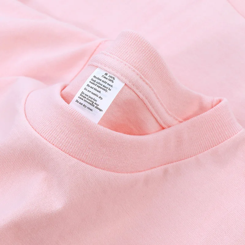 100% cotton large size 250g candy color lotus root pink loose solid color cotton short-sleeved T-shirt for men and women