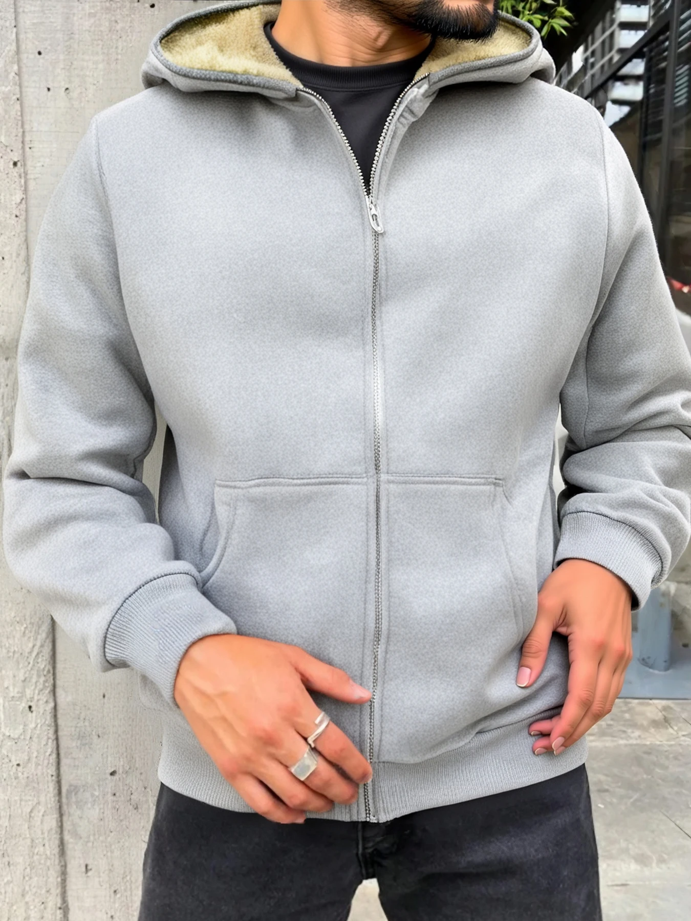 

Men's Hooded Full-Zip Sherpa-Lined Sweatjacket: Casual Warm Pullover for Daily & Cold Weather Wear