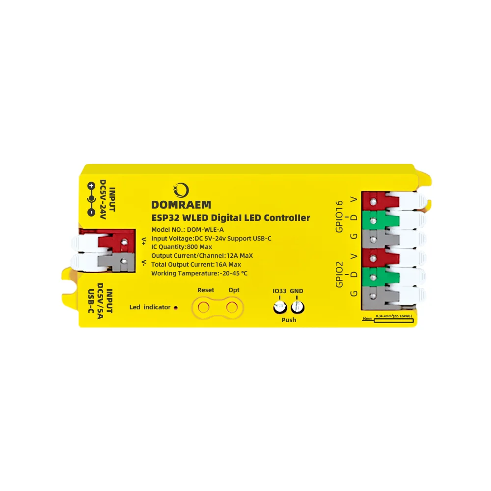 DOMRAEM ESP32 USB-C WLED Digitaler LED-Controller RGB IC DIY APP 16A Sicherung Funktioniert mit HA/MQTT/Alexa WS2811/12/12B/14/05 Sk6812 Streifen – Detail 24