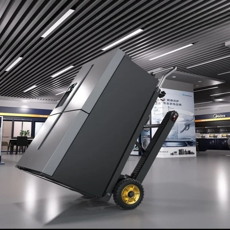 Elektrische Klettermaschine vom Raupentyp. Zusammenklappbares automatisches Treppensteigen. Artefakt-LKW. Haushaltsgeräte. Auf- und Ab-Wagen