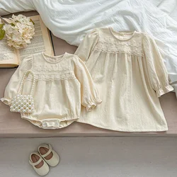 Sister Dress Family Matching Outfit Autumn Baby Girls Clothes Long Sleeve Flower Lace Girl Dress Baby Romper Princess Dresses