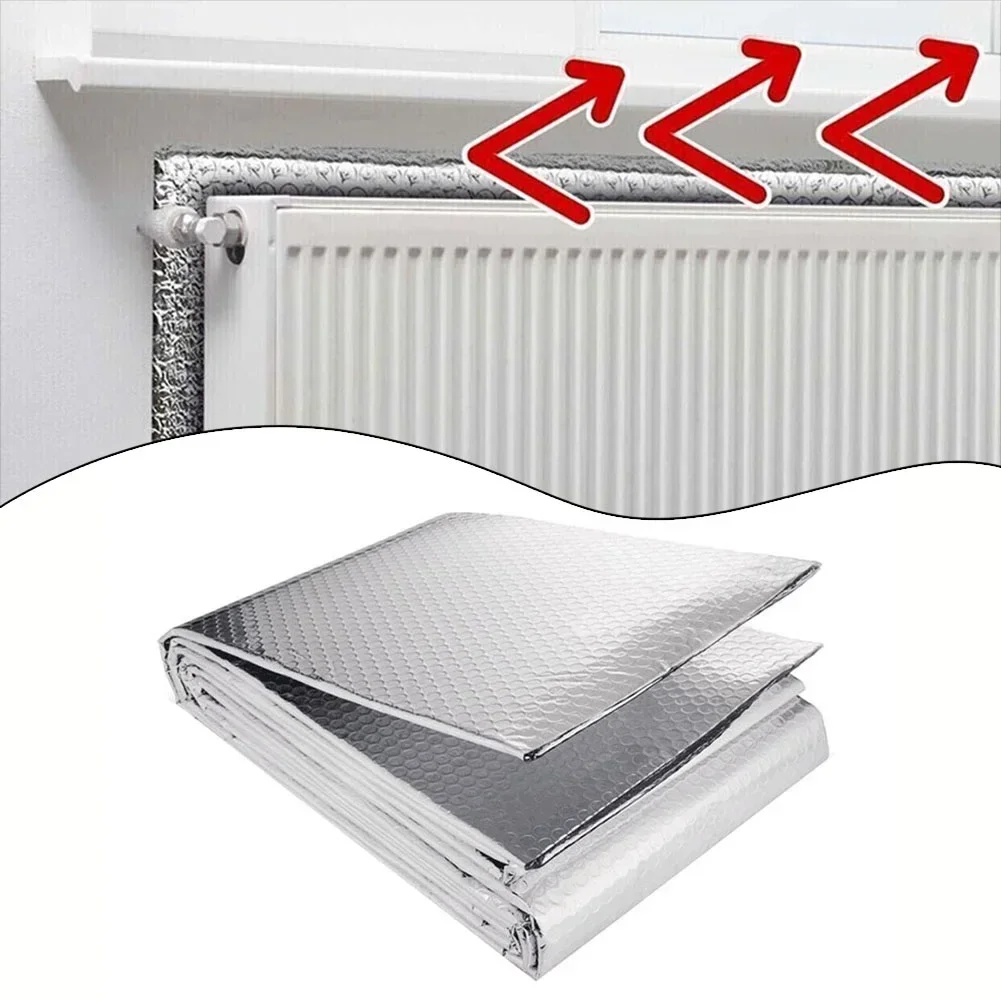 60cmx5m Radiator Heat Reflector Heat Reflective Heat Energy Saving Film Pad Camping Mat Double-sided Aluminum Foil Film
