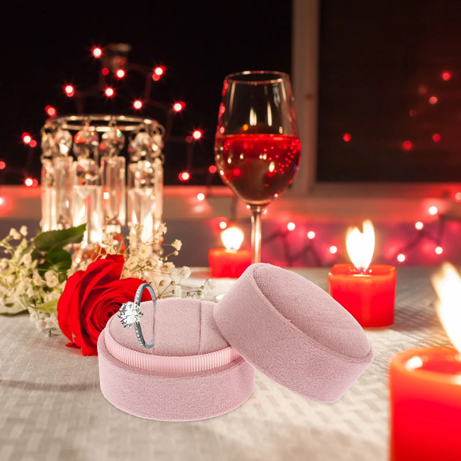 

Delicate Ring Box 2-Slots Small Portable Ring Case Jewelry Organizer Travel Engagement Wedding Proposal Gift Holder