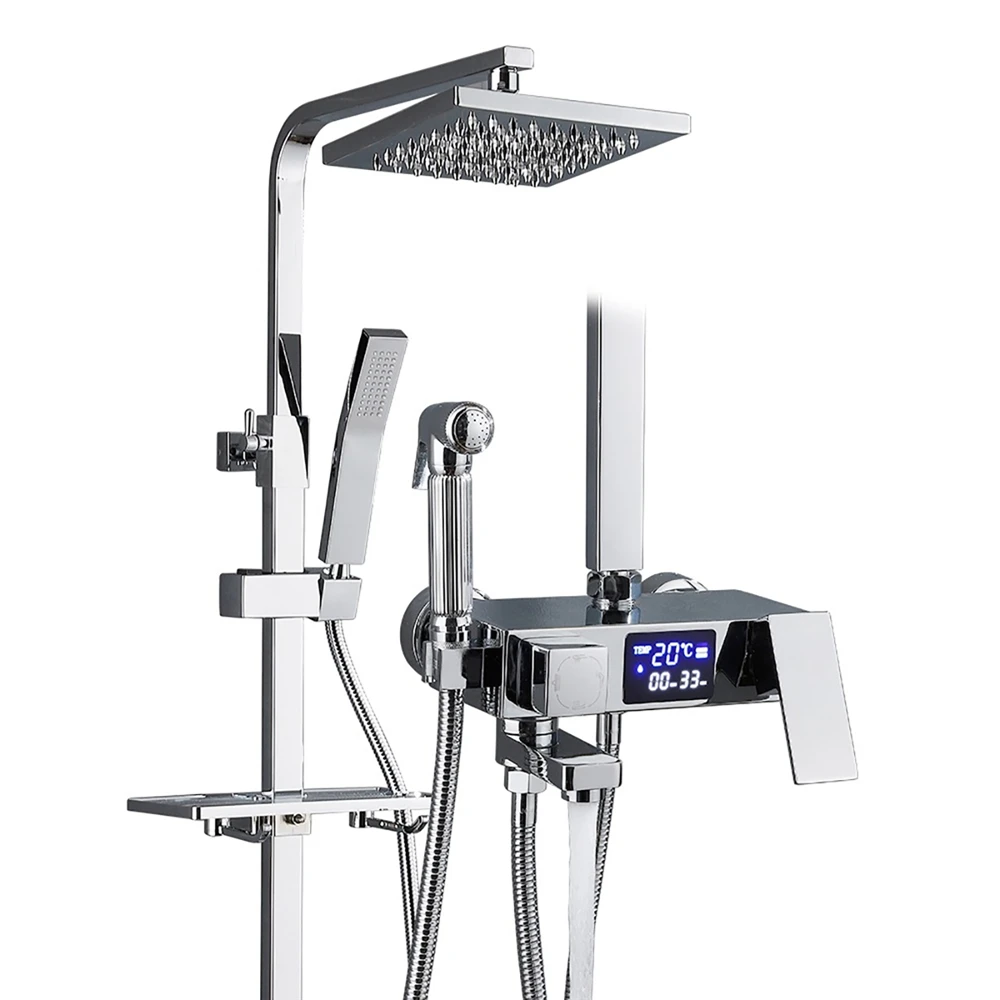 Sistema di doccia digitale a LED termostatico 4 modalità di regolazione montaggio a parete SPA pioggia rubinetto del bagno ugello pressurizzato forniture per il bagno